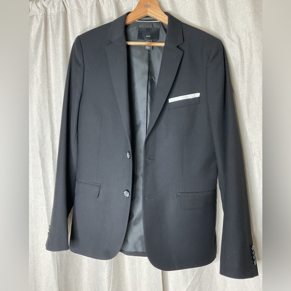 H&M Men's Slim Fit Black Patterned Suit Jacket Blazer Size 36R - Picture 1 of 16